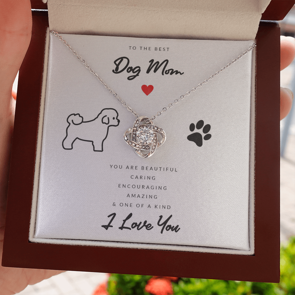 Dog Mom Gift (Bichon Frise) - Love Knot Necklace