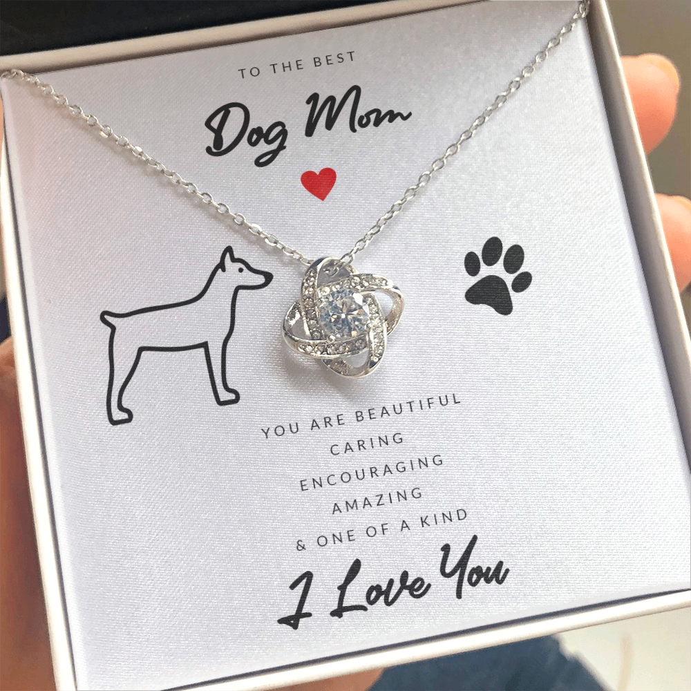 Dog Mom Gift (Doberman) - Love Knot Necklace