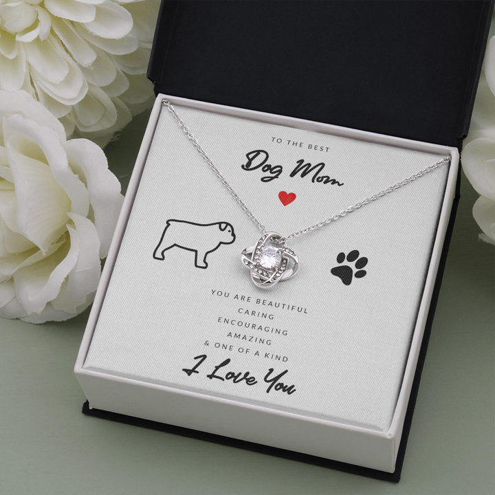 Dog Mom Gift (English Bulldog) - Love Knot Necklace